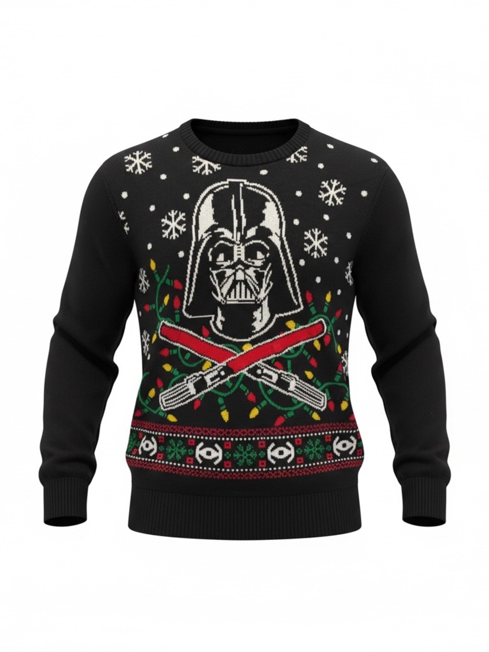 Star Wars Black Darth Vader Holiday Crewneck Sweater with Red & Green Accents